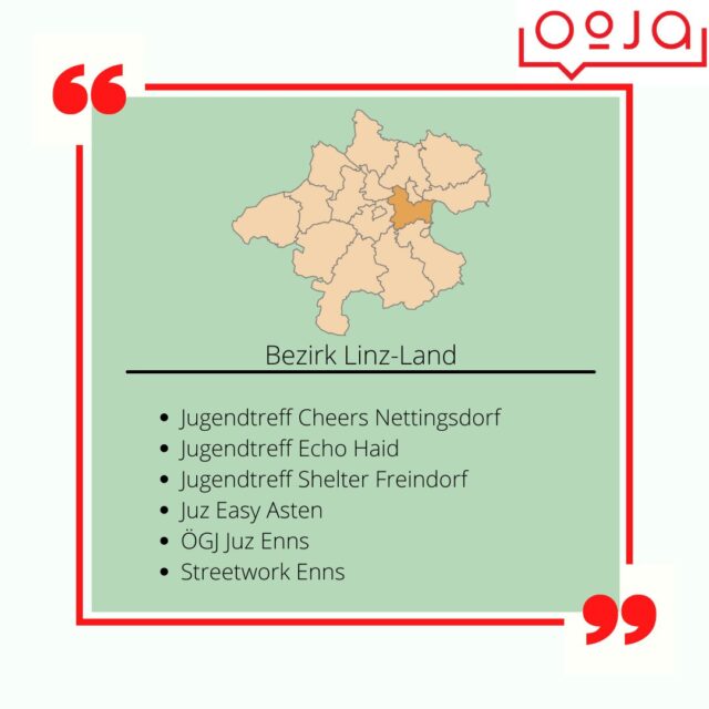 In den kommenden Wochen stellen sich die OJA Einrichtungen aus Linz-Land vor. 22 Einrichtungen gibt es im gesamten Bezirk.
Von den 22 Gemeinden/Städten im Bezirk haben 15 mindestens eine Einrichtung der offenen Jugendarbeit.
#linzland #ooeja #offenejugendarbeit