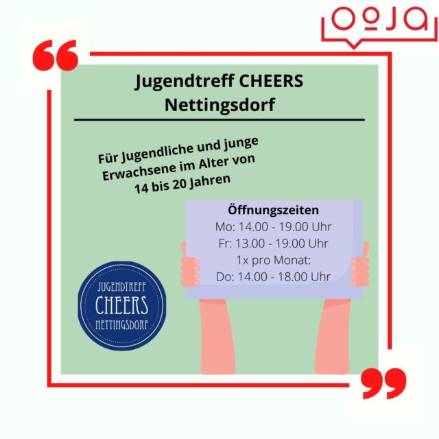 Jugendtreff CHEERS - Nettingsdorf
Das CHEERS in Nettingsdorf/Ansfelden ist ein Jugendtreff mit Schwerpunkt Arbeitswelt.
@jugendtreff_cheers